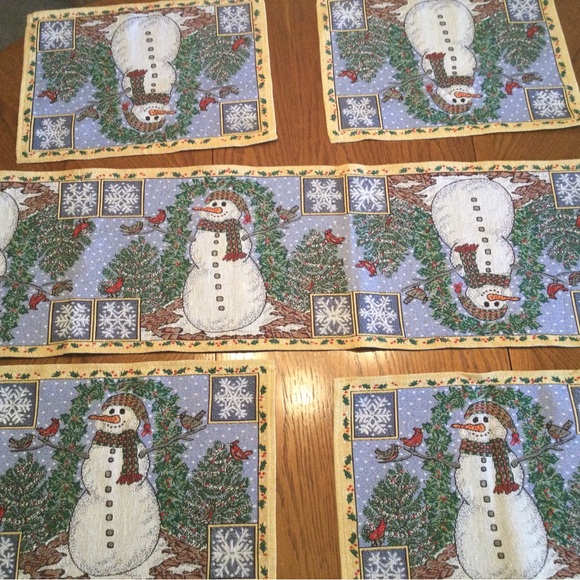 Festive Snowman Tapestry Table Runner and Placemats - Multicolor - Picture 2 of 2